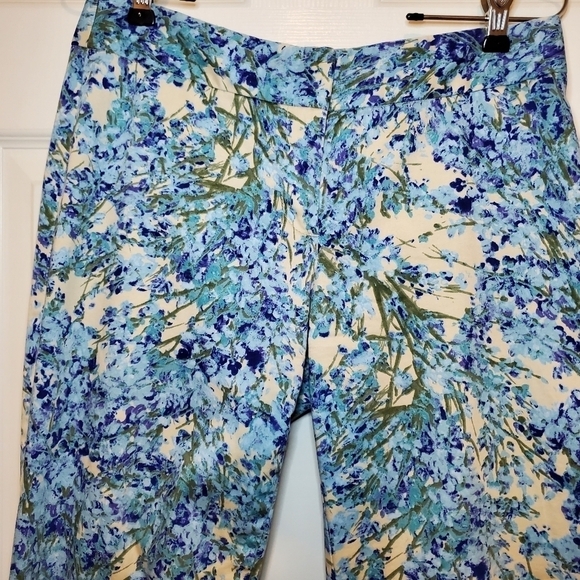 Talbots Blue Beige Floral Ankle Dress Pants Sz 4P - Picture 2 of 10